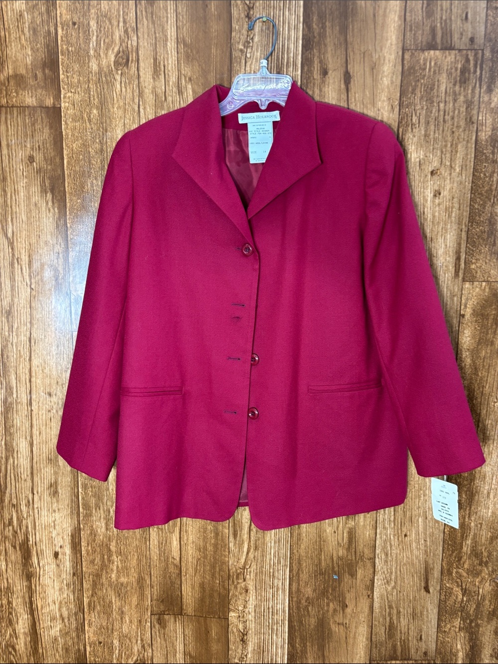 NWT Jessica Holbrook Red Single-Breasted Wool-Blend Blazer